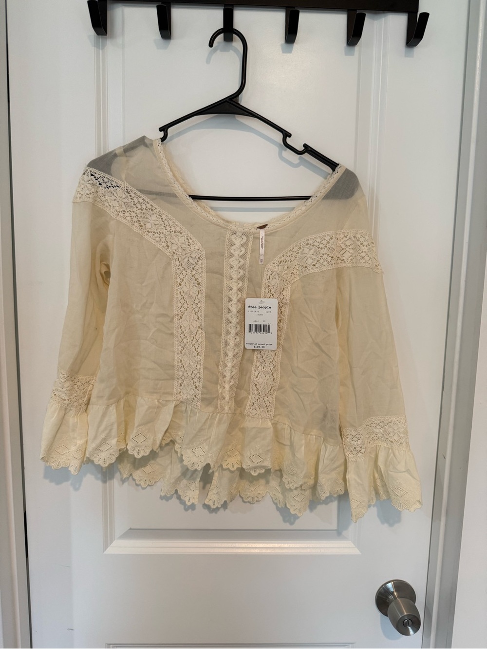 NWT Free People Women's Cream Lace Peasant Top Size XS